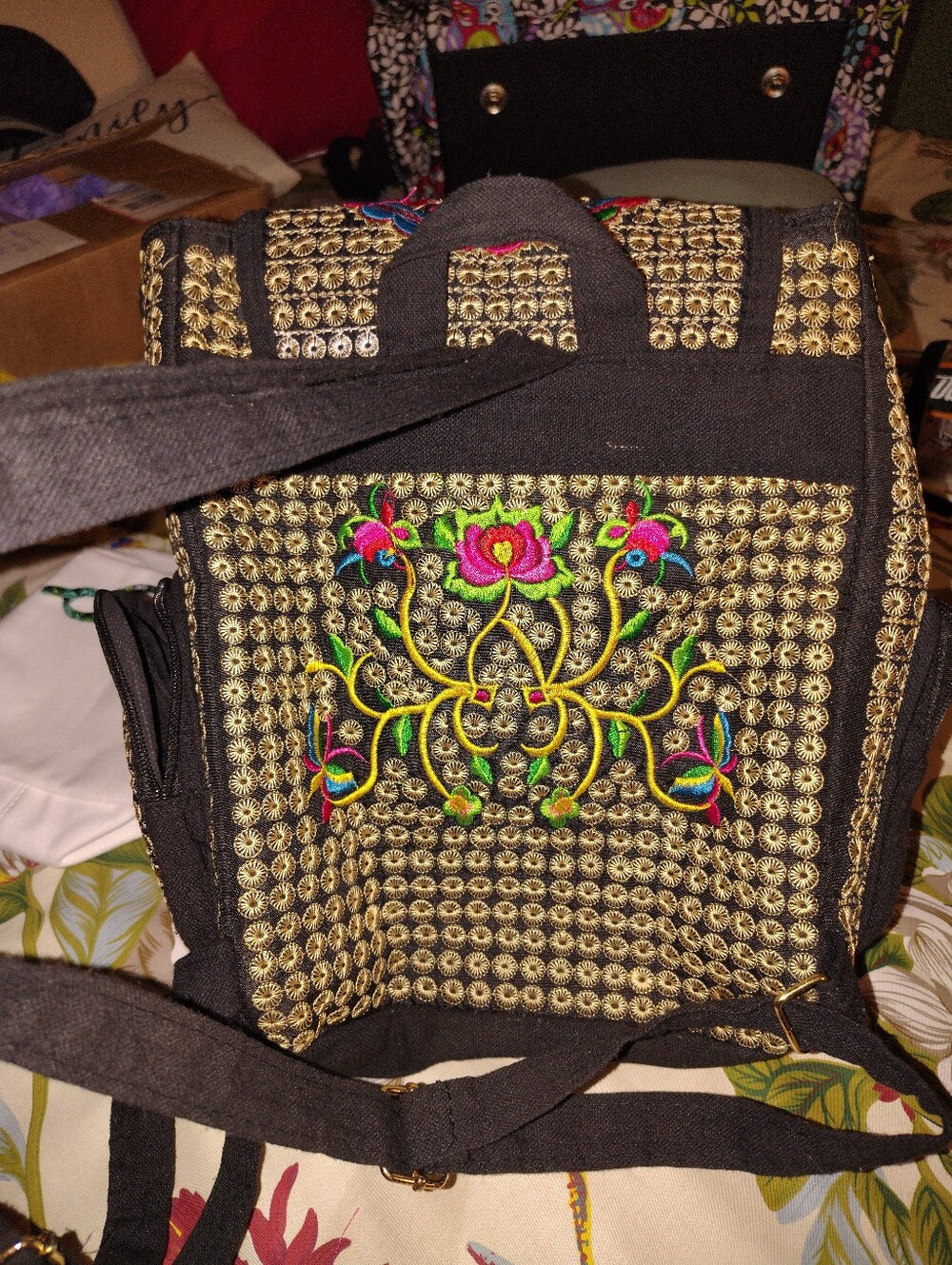 Source Unknown Black Backpack with Bright Pink Floral Embroidery - Picture 5 of 10